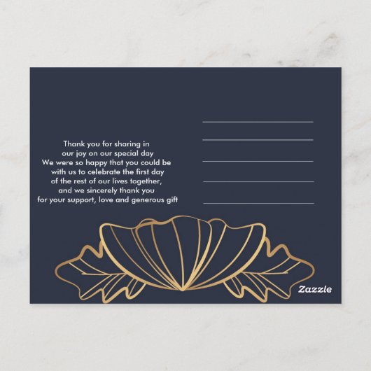 Marineblauw & gouden bloemendank je briefkaart (Achterkant)