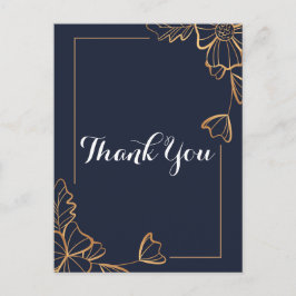 Marineblauw & gouden bloemendank je briefkaart