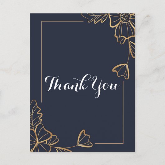 Marineblauw & gouden bloemendank je briefkaart (Voorkant)