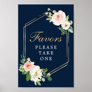Marineblauw Gouden Blush Favors Bord Poster