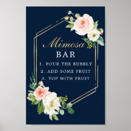 Marineblauw Gouden Blush Mimosa Bar Bord Poster