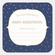 Marineblauw + gouden confetti baby shower boekenpl