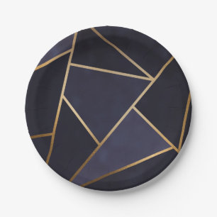 Marineblauw Gouden Driehoeken Geometrisch Elegant  Papieren Bordje