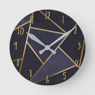 Marineblauw Gouden Driehoeken Geometrisch Elegant Ronde Klok