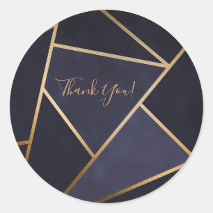 Marineblauw Gouden Driehoeken Geometrisch Elegant Ronde Sticker