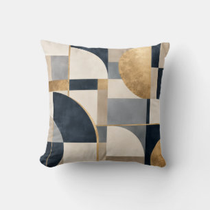 Marineblauw Gouden Geometrisch Abstract Patroon Kussen