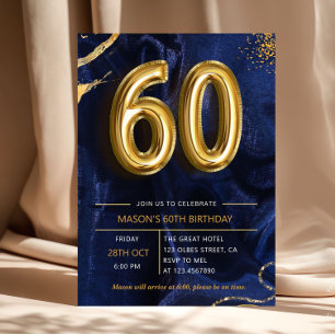 Marineblauw Gouden Glitters 60e Verjaardag Kaart