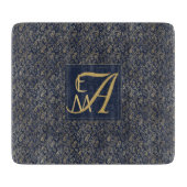 Marineblauw Gouden Huwelijk Monogram Decoratie Snijplank (Voorkant)