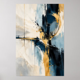 Marineblauw Gouden Intersectie Abstracte Wandkunst Poster