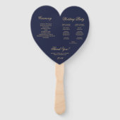 Marineblauw gouden kalligrafie hart trouwprogramma handwaaier (Achterkant)