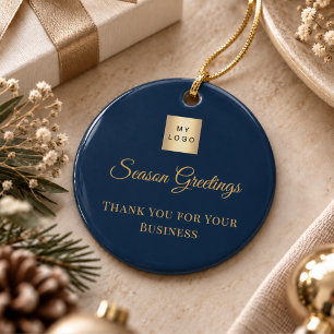 Marineblauw gouden klant bedrijf logo keramisch ornament