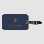 Marineblauw Gouden Kleur Aangepaste Naam & Logo Bagagelabel (Voorkant (horizontaal))