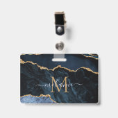 Marineblauw Gouden Marmer Aangepaste Letter Naamba Badge (Voorzijde met clip)