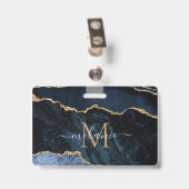 Marineblauw Gouden Marmer Aangepaste Letter Naamba Badge (Achterkant met clip)