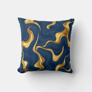 Marineblauw Gouden Marmer Abstract Luxe Draaikolk Kussen