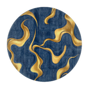 Marineblauw Gouden Marmer Abstract Luxe Spiraal Snijplank