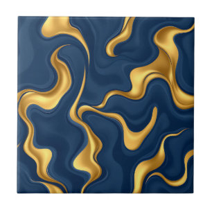 Marineblauw Gouden Marmer Abstract Luxe Spiraal Tegeltje