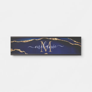 Marineblauw Gouden Marmeren Deur Naambord Aangepas Deurbordje