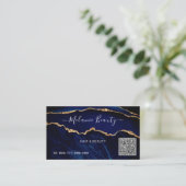Marineblauw gouden marmeren Visitekaartje met QR-c (Staand voorkant)