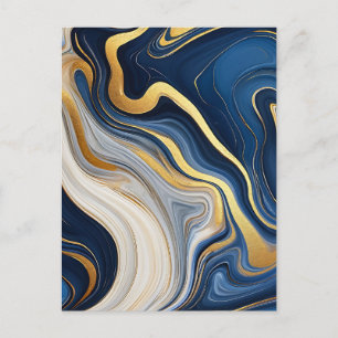 Marineblauw Gouden Marmerkrullen Briefkaart