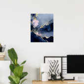 Marineblauw Gouden Moderne Abstracte Wandkunst Poster (Thuiskantoor)