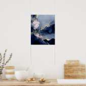 Marineblauw Gouden Moderne Abstracte Wandkunst Poster (Keuken)