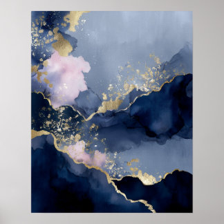 Marineblauw Gouden Moderne Abstracte Wandkunst Poster