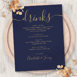Marineblauw Gouden Moderne Script Bruiloft Dranken Flyer