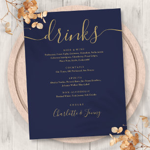 Marineblauw Gouden Moderne Script Bruiloft Dranken Flyer