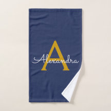 Marineblauw Gouden Moderne Script Vrouwelijk Monog