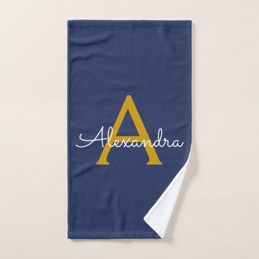 Marineblauw Gouden Moderne Script Vrouwelijk Monog Handdoek (Handdoek)