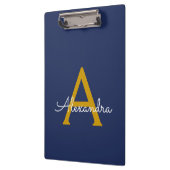 Marineblauw Gouden Moderne Script Vrouwelijk Monog Klembord (Links)