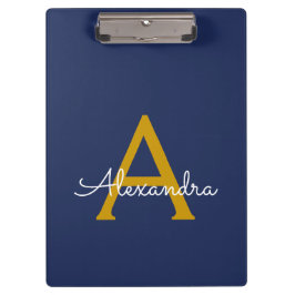 Marineblauw Gouden Moderne Script Vrouwelijk Monog Klembord
