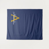 Marineblauw Gouden Moderne Script Vrouwelijk Monog Wandkleed (Voorkant (horizontaal))