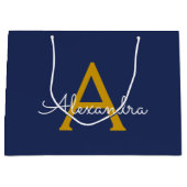 Marineblauw Gouden Moderne Script Vrouwelijke Mono Groot Cadeauzakje (Voorkant)