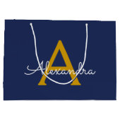 Marineblauw Gouden Moderne Script Vrouwelijke Mono Groot Cadeauzakje (Achterkant)