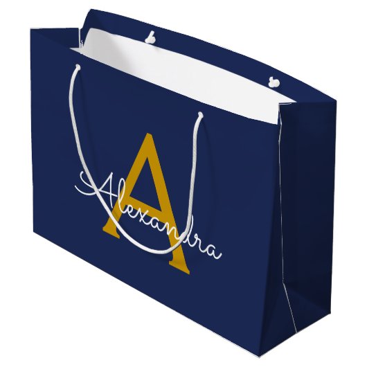 Marineblauw Gouden Moderne Script Vrouwelijke Mono Groot Cadeauzakje (Achterkant Gekanteld)