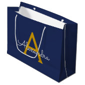 Marineblauw Gouden Moderne Script Vrouwelijke Mono Groot Cadeauzakje (Voorkant Gekanteld)