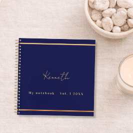 Marineblauw gouden naam script minimalist notitieboek