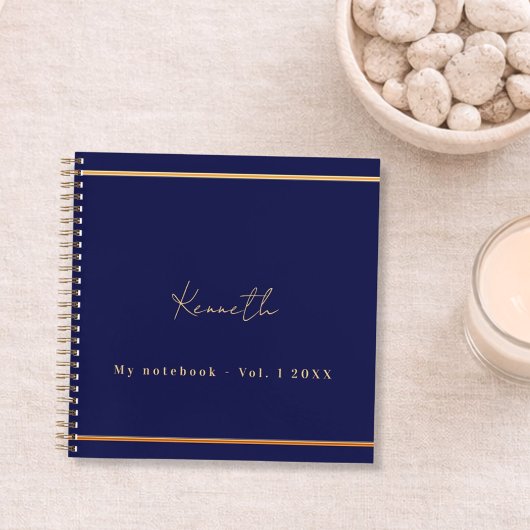 Marineblauw gouden naam script minimalist notitieboek