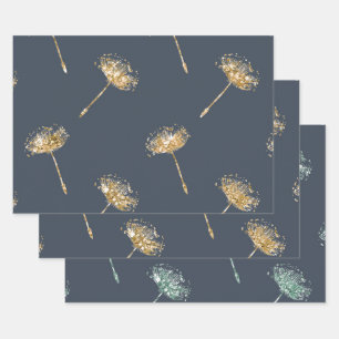 Marineblauw Gouden Nep Glitter Paardenbloem Bloeme Inpakpapier Vel
