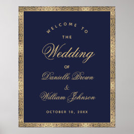 Marineblauw Gouden Rozen Welkom bij het Huwelijk B Poster