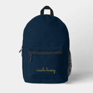 Marineblauw Gouden Schrift | Stijlvol Modern Mono Bedrukte Rugzak