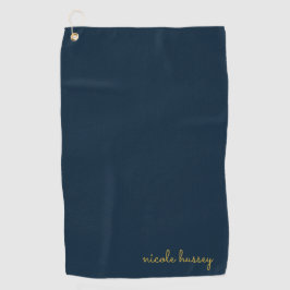 Marineblauw Gouden Schrift  | Stijlvol Modern Mono Golfhanddoek