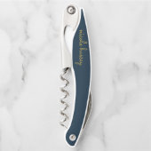 Marineblauw Gouden Schrift | Stijlvol Modern Mono Kurkentrekker (Voorkant)