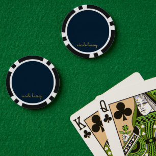 Marineblauw Gouden Schrift    Stijlvol Modern Mono Poker Chips