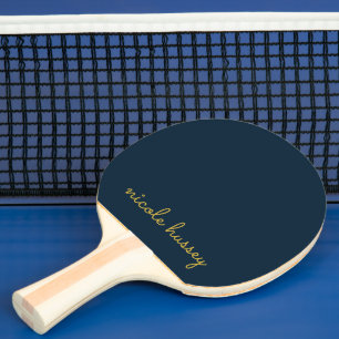 Marineblauw Gouden Schrift    Stijlvol Modern Mono Tafeltennisbatje