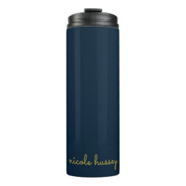 Marineblauw Gouden Schrift  | Stijlvol Modern Mono Thermosbeker