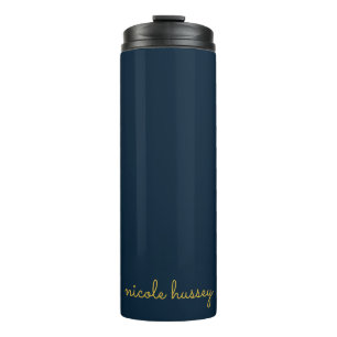 Marineblauw Gouden Schrift Stijlvol Modern Mono Thermosbeker