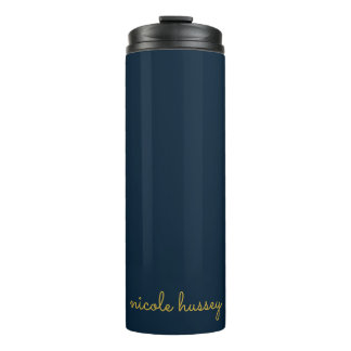 Marineblauw Gouden Schrift | Stijlvol Modern Mono Thermosbeker